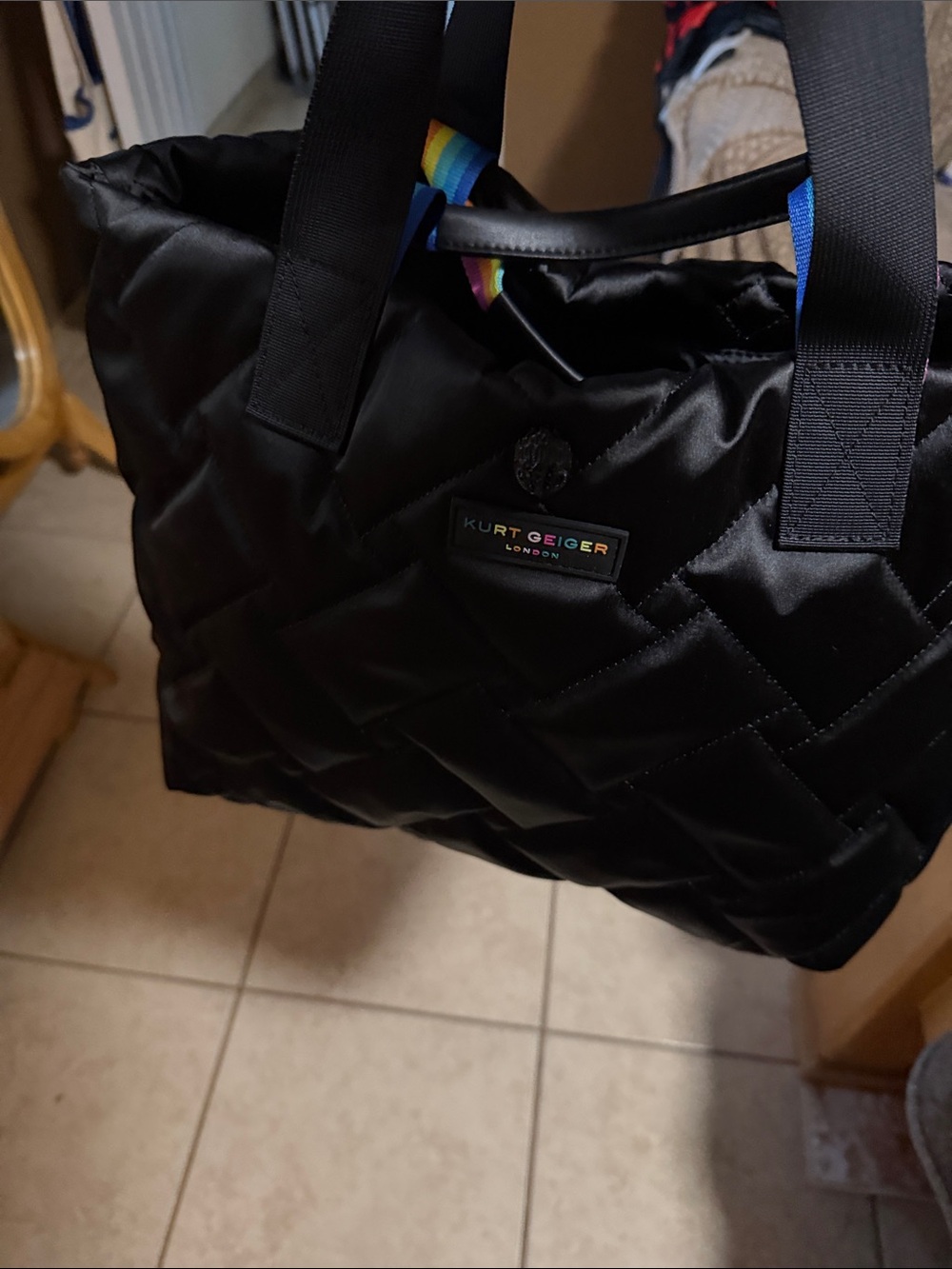 Kurt Geiger Black Quilted Shoulder Bag with Rainbow Logo - Picture 4 of 4